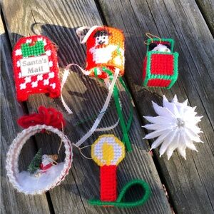 6 vintage handmade Christmas Ornaments / Needlepoint / Cross Stich / Hong Kong